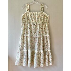 BENLEE Vtg Floral Tank Midi Pullover Dress Ruffle Neckline Tiered Skirt Size 8